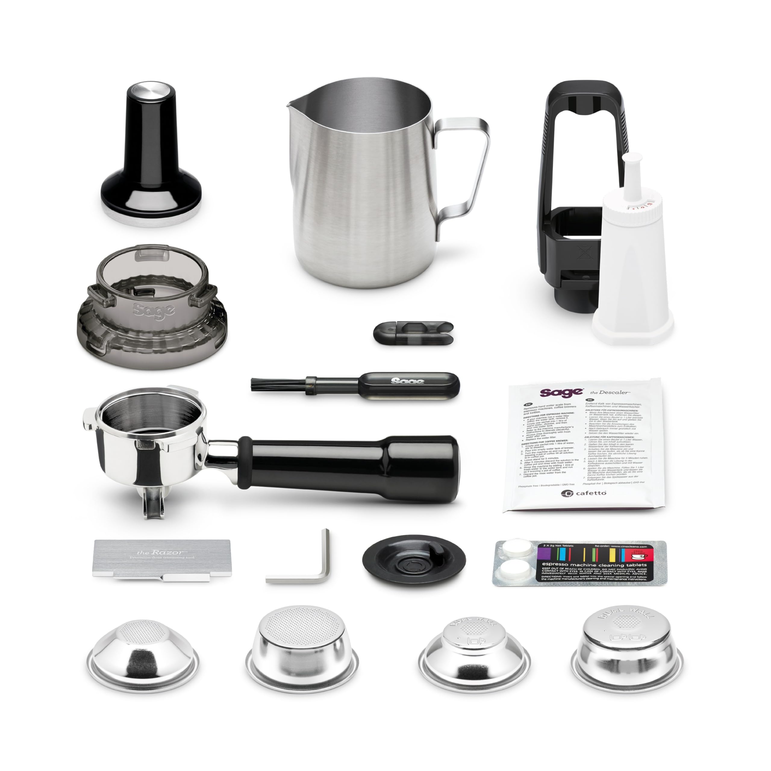 Sage - The Barista Express - Macchina Caffè Espresso con Cono Integrato, Pre-infusione a Bassa Pressione e Lancia Vapore Manuale per il Latte - Sesamo Nero, Lattiera