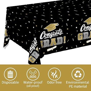 Gatherfun Graduation Decorations, Gongrats Grad Tablecover for Graduation Party Supplies, 3 pcs Class of 2026 Table Cloths, 54x108 (Black and Gold)