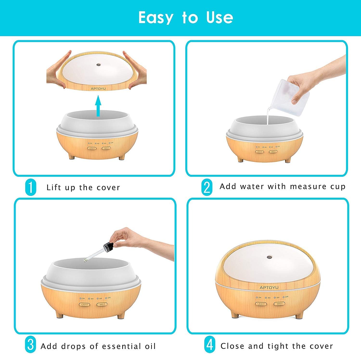 300ML Essential Oil Diffuser, Waterless Auto-Off and 7 LED Light Colors for Bedroom, Yoga, SPA, Baby