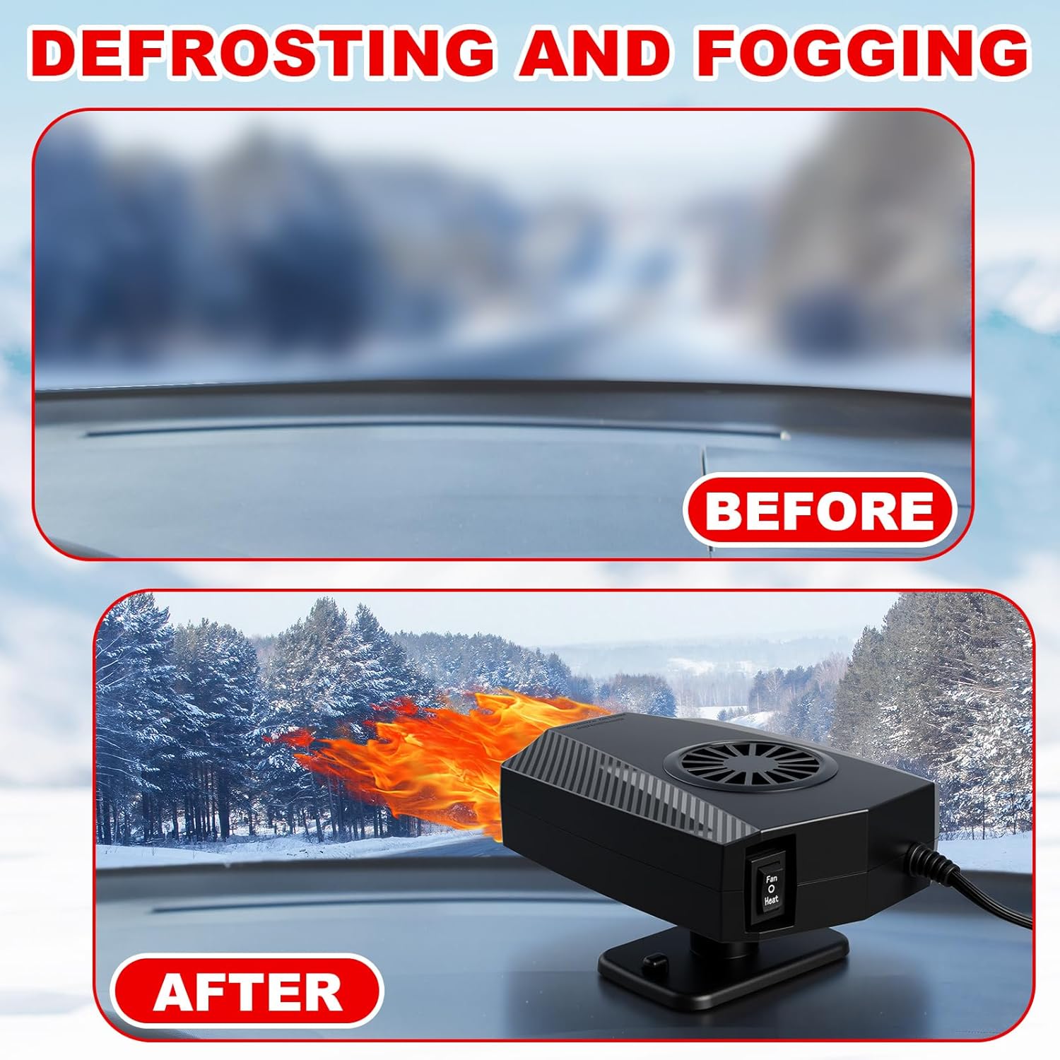 BBTO 2 Pcs Portable Car Heater for Vehicle, 12V 150W Car Heater That Plugs into Cigarette Lighter, 2 in 1 Fast Heating or Cooling Auto Fan Windshield Defogger and Defroster 360° Rotary(Black)