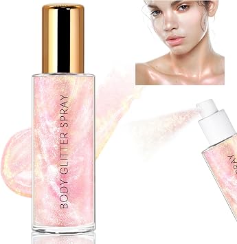 HOSAILY Body Glitter Spray, Holographic Body Shimmer Quick-Drying and Non-Sticky Duochrome Glitter Hairspray for Face Clothes, Sparkle Highlighter Makeup Festival Rave Accessories, Pink