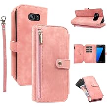 Samsung Galaxy S7 C zdan K l f 9 Kart Yuvalar  Retro Deri Kapakl  Kredi Kart  Tutucu Stand Cep Aksesuarlar   anta Kordon Bilek Telefon K l f  S 7 7s GS7 SM-G930V G930A Kad n Erkek Pembe
