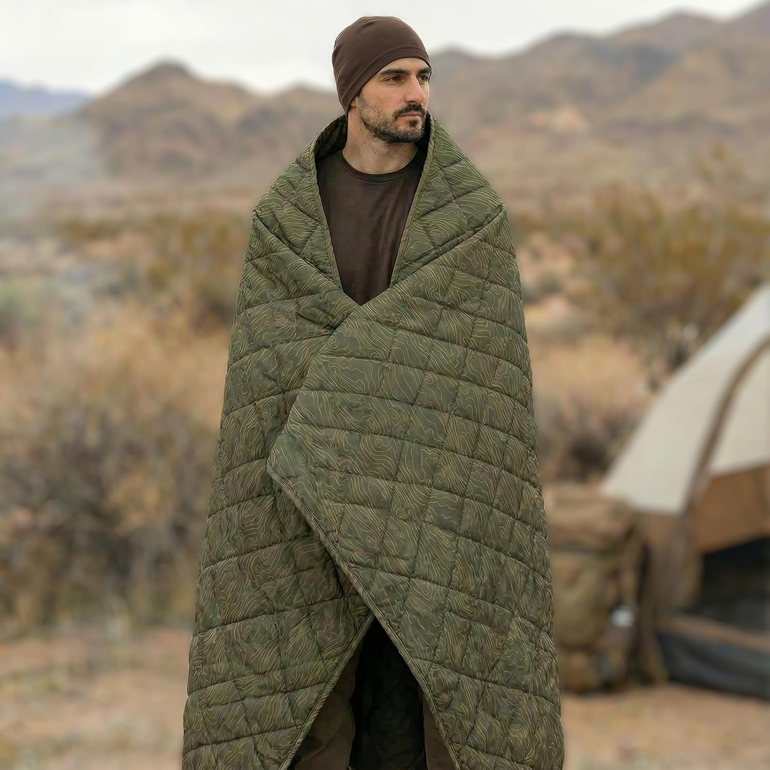 LOOGU Camo Blanket Waterproof Insulation Poncho Liner for Outdoor Camping, Hiking, Hunting, Survival, Backpacking, Picnicking