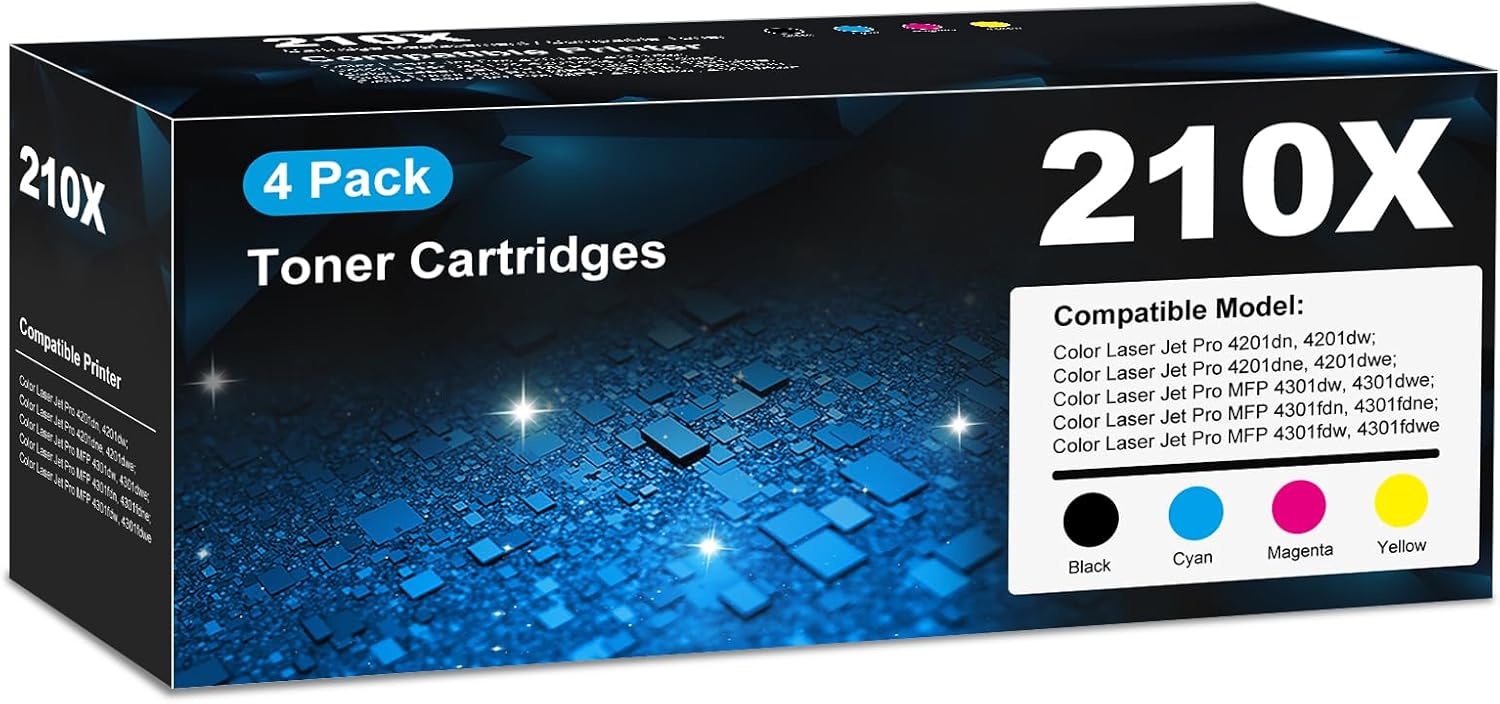 210X Toner Cartridges 4301fdw for HP 210X 210A Toner Cartridges 4 pack, 4301fdw 4201dn 4201dw Toner Cartridge, HP210X HP210A 210 Toner for Color Laser Jet Pro MFP 4301fdw 4201dn 4201dw 4301fdn 4301fdn