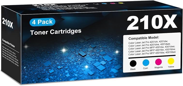 210X Toner Cartridges 4301fdw for HP 210X 210A Toner Cartridges 4 pack, 4301fdw 4201dn 4201dw Toner Cartridge, HP210X HP210A 210 Toner for Color Laser Jet Pro MFP 4301fdw 4201dn 4201dw 4301fdn 4301fdn