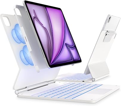 typecase Edge+ White Keyboard with White Back Case for iPad Air 13" M3/M2 and iPad Pro 12.9 6th/5th/4th/3rd Gen - Trackpad,11-Color Backlight,Portrait&Typing Modes
