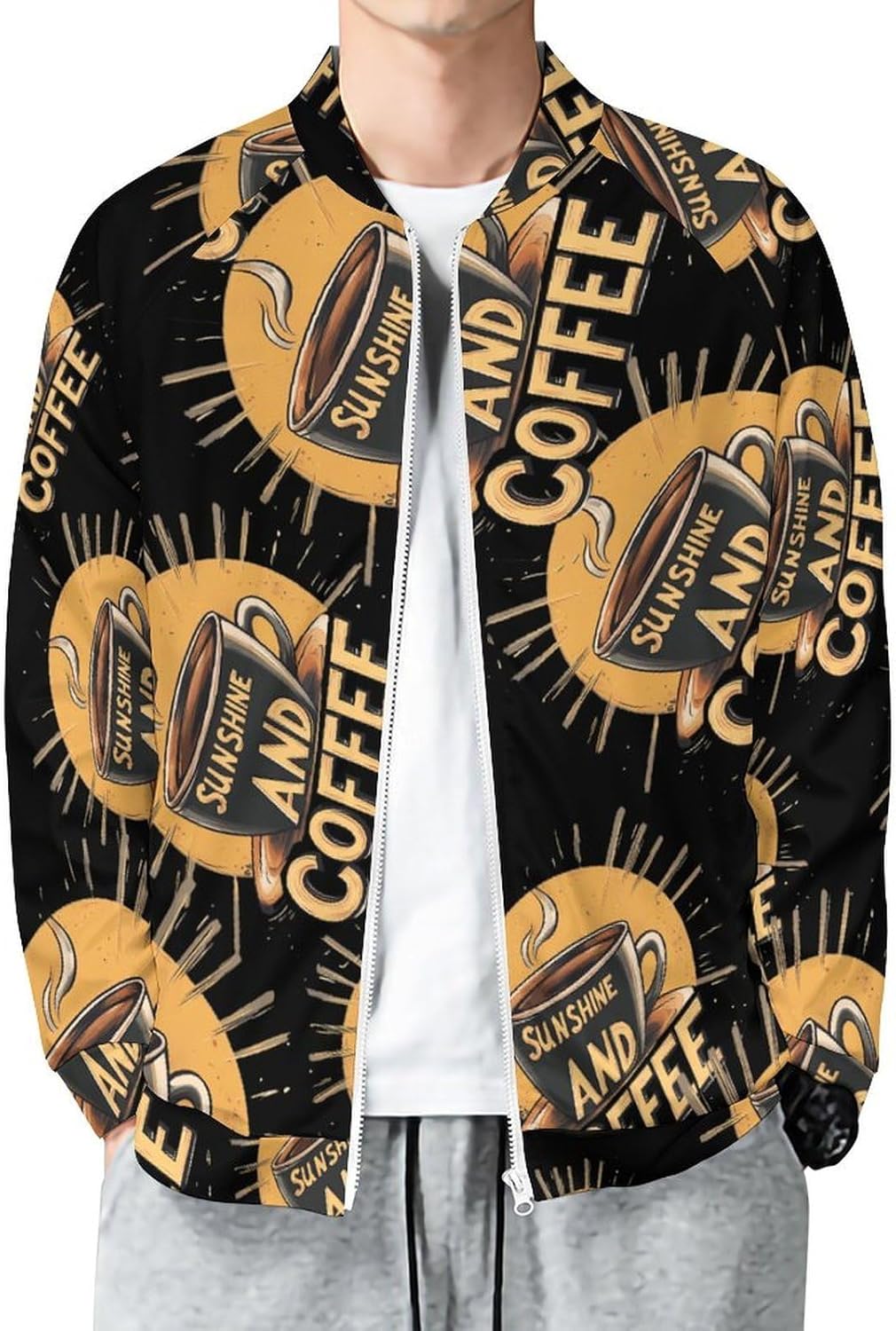 SUNSHINE AND COFFEE Men's Zip Up Sweatshirt Casual Sweater Jackets Long Sleeve Tops Lightweight Coat