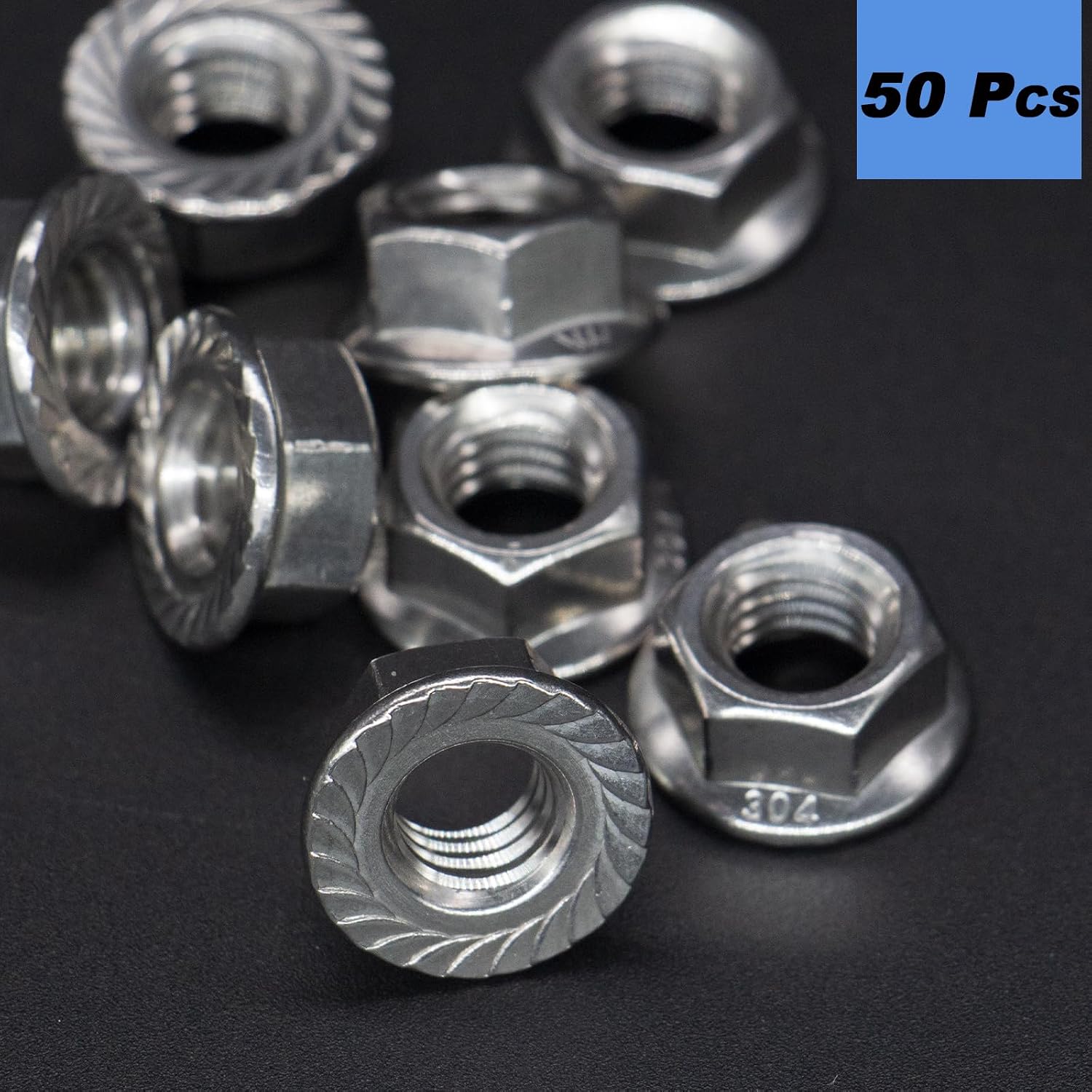 50 Pack 3/8-16 Serrated Flange Hex Lock Nuts, 304 Stainless Steel 18-8 Full Thread US Standard Flange Hex Nuts