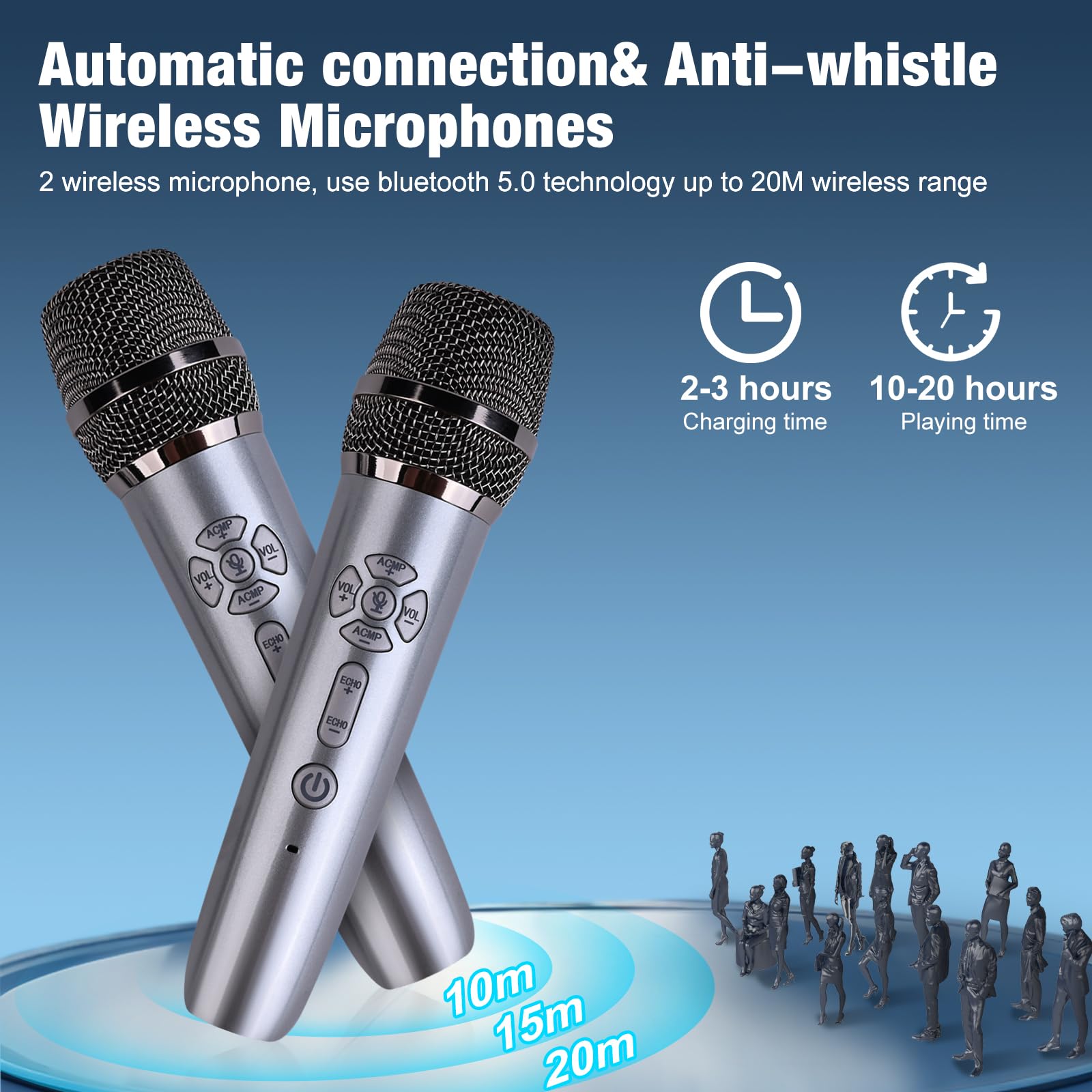 SUPNIU Máquina de karaoke para niños y adultos, altavoz portátil Bluetooth pequeño para cantar karaoke con 2 micrófonos inalámbricos y luces LED, juguetes de regalo para todos los teléfonos