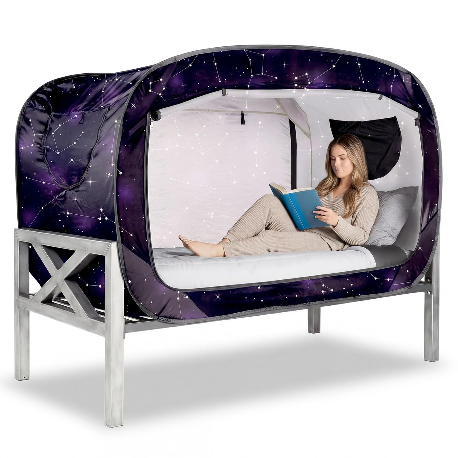 Bed Tent Twin Bed Canopy Portable Dream Tent for Adult Indoor Sleeping Tents with 2 Doors Breathable Private Space Tents, Starry Constellation