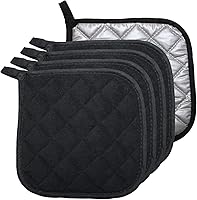 Bestjoy 5-Pack Black Cotton Pot Holders - Heat Resistant Hot Pads & Trivets up to 400°F for Kitchen Safety