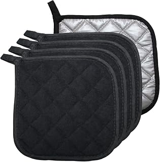 Bestjoy 5-Pack Black Cotton Pot Holders - Heat Resistant up to 400°F, 8x8 Inch Trivets & Hot Pads for Kitchen Safety