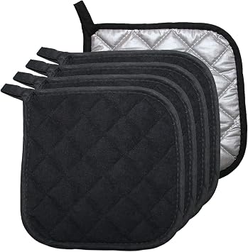5 PCS Pot Holders for Kitchen, Cotton Potholers with Great Heat Resistance, Hot Pads, Trivets for Cooking and Baking Black