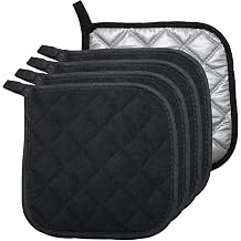 5 PCS Pot Holders for Kitchen, Cotton Potholers with Great Heat Resistance, Hot Pads, Trivets for Cooking and Baking Black