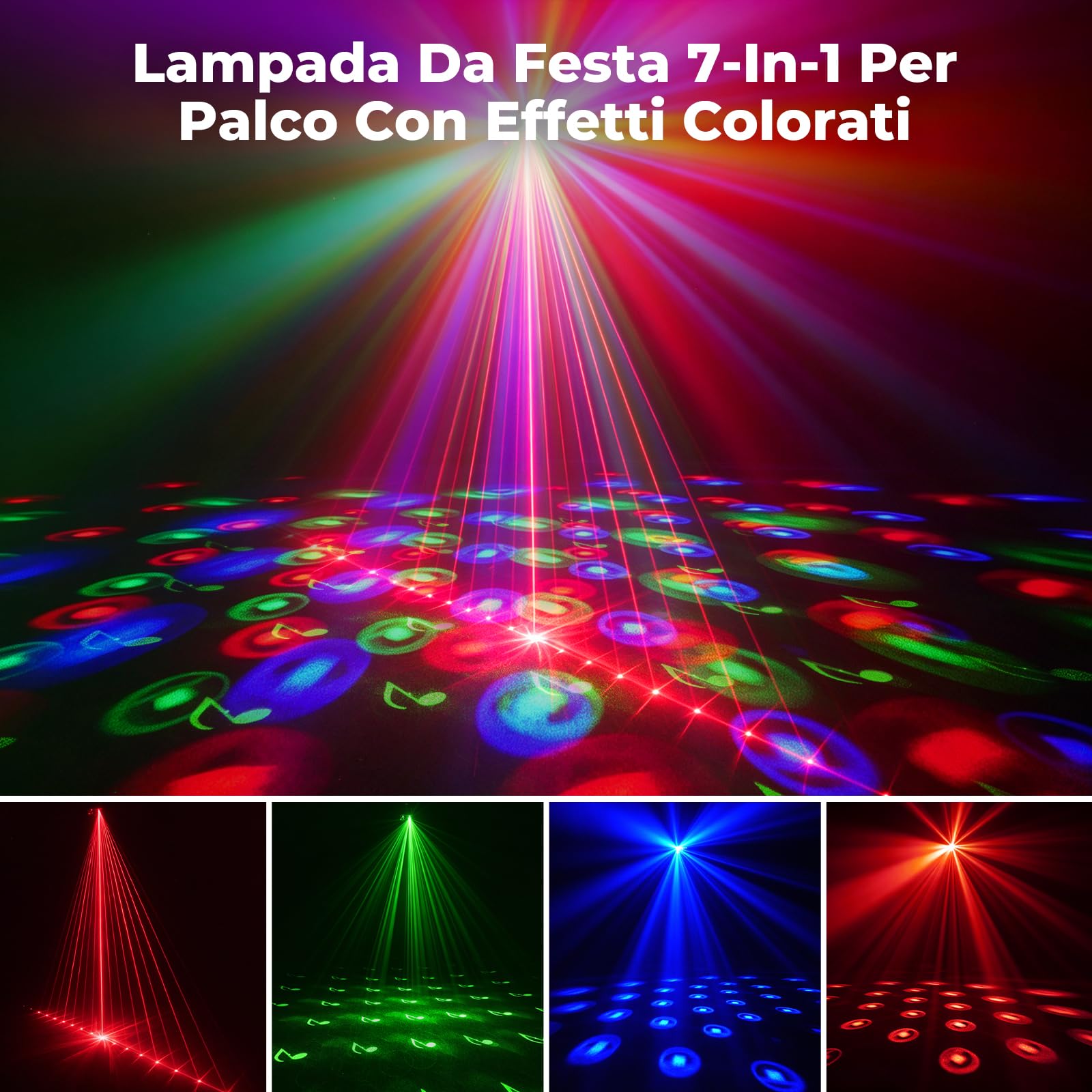 Luci Discoteca 7 in 1 con Doppia Sfera Disco, Luci DJ Attivata dalla Musica, Luci Discoteca da Esterno LED RGB, Luce UV, Luci Sfera Rotante per Club, Karaoke, Compleanno, Halloween, Natale