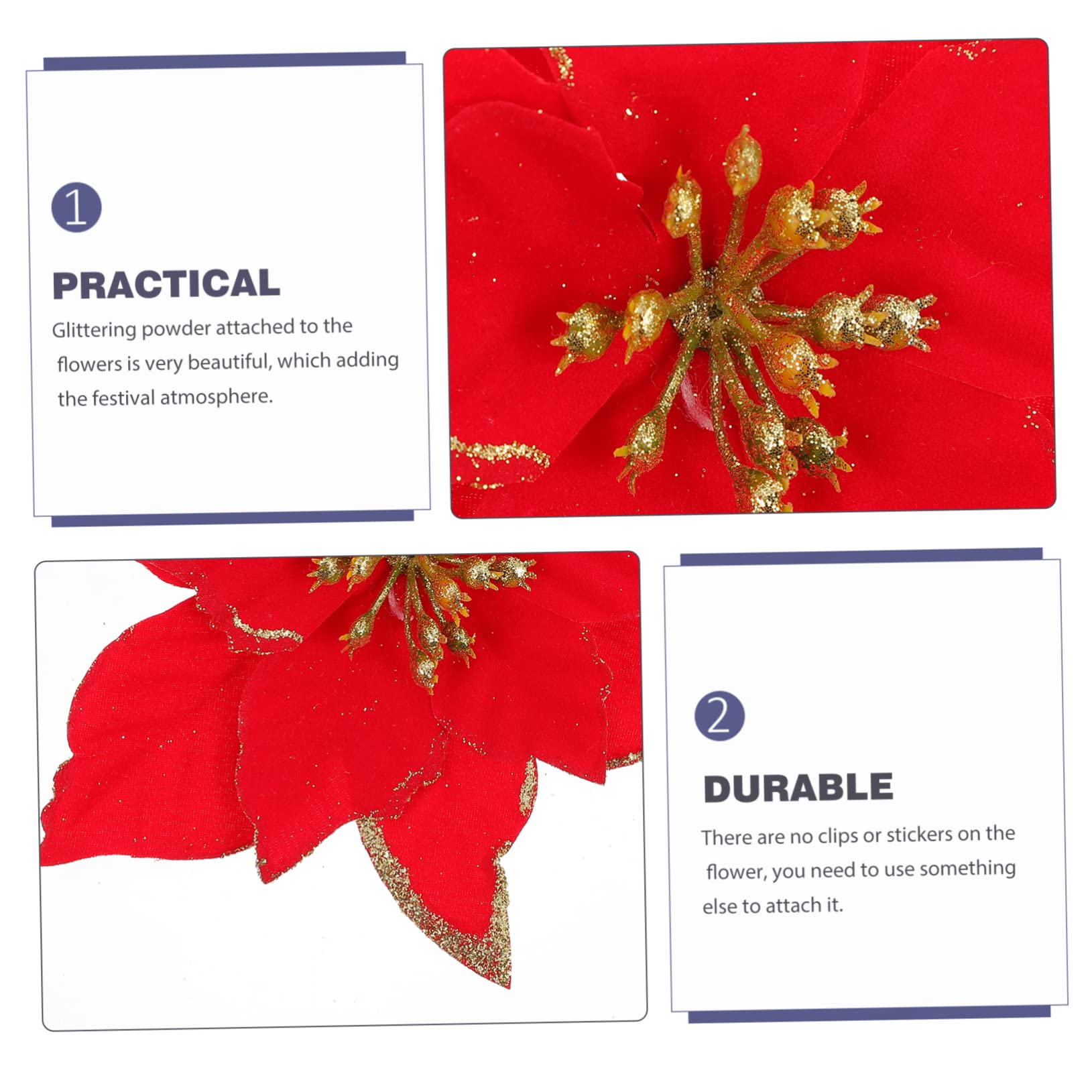 ABOOFAN 96piezas Flores Artificiales Brillantes para Decoración Navideña De Poinsettia Roja Adornos para Árbol Guirnalda y Manualidades Navideñas