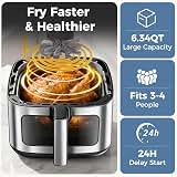 DUMOS 6.34QT Air Fryer, Airfryer 8-in-1 with Viewing Window, Digital Touchscreen, 400°F Rapid Air Circulation, 1-90 Min Timer, Stainless Steel, Nonstick Dishwasher-Safe Basket, Black — image 3