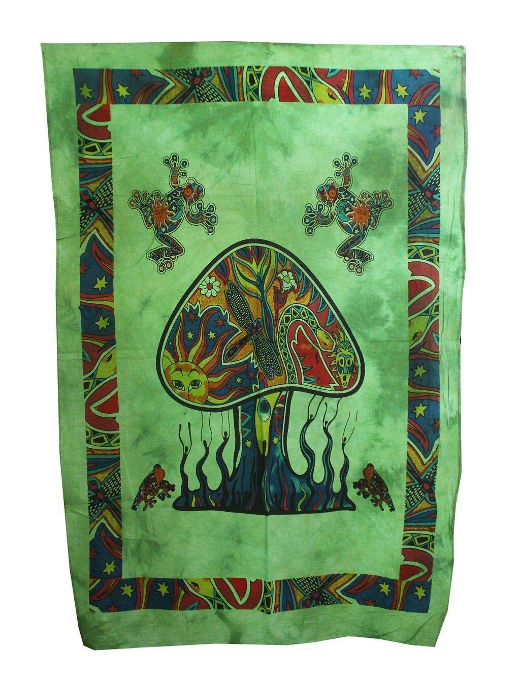 AVA Collections HANDMADE MASHROOM Mandala Wall Hangings Tapestries Wall Decor Small Poster Boho Decor Size 40" x 30" inches (Green)