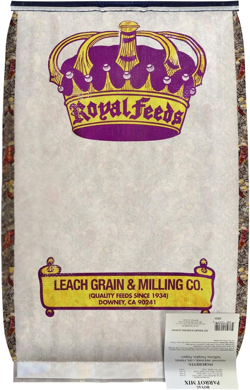 LEACH GRAIN & MILLING CO. Parrot Mix 25 lbs, Nutrient-Rich Blend Birdseed, Supports Energy, Growth & Digestive Health, Tasty and Enjoyable Premium Parrot Food for Healthy & Balanced Diet