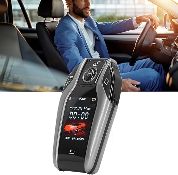 TK800 Smart Remote Control Car Key, LCD Touch Screen All in One Keyless Entry Auto Lock Unlock Window Lift Trunk Remote, Anti Lost Function, for All Start Stop Engine Button Models(Silver)