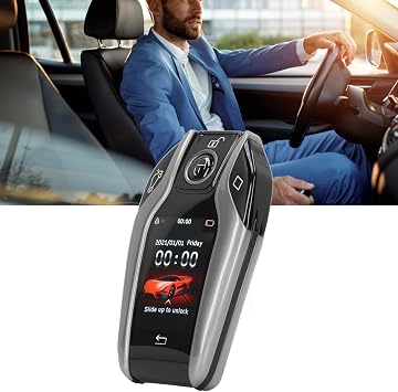 TK800 Smart Remote Control Car Key, LCD Touch Screen All in One Keyless Entry Auto Lock Unlock Window Lift Trunk Remote, Anti Lost Function, for All Start Stop Engine Button Models(Silver)