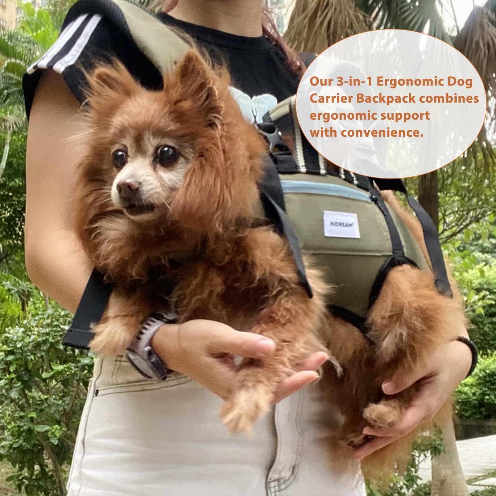 Zaino ergonomico per il trasporto del cane, con zampe orizzontali verso l'esterno anteriore e posteriore, borsa da trasporto a mani libere convertibile 3 in 1, fino a 15 kg (Verde, XL)