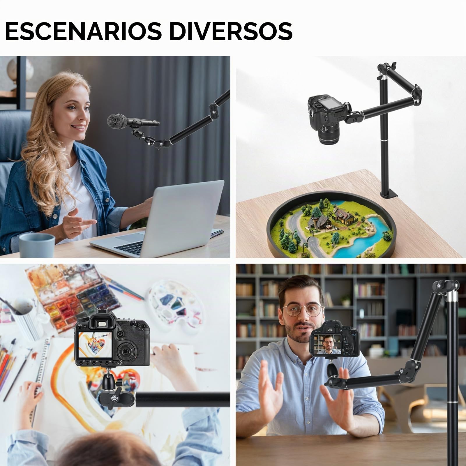 TARION Soporte de Cámara de Escritorio Cenital - Brazo Articulado Reforzado con Rótula, Abrazadera C y Tornillo 1/4'' para Fotografía TKA01-L (Versión Mejorada)