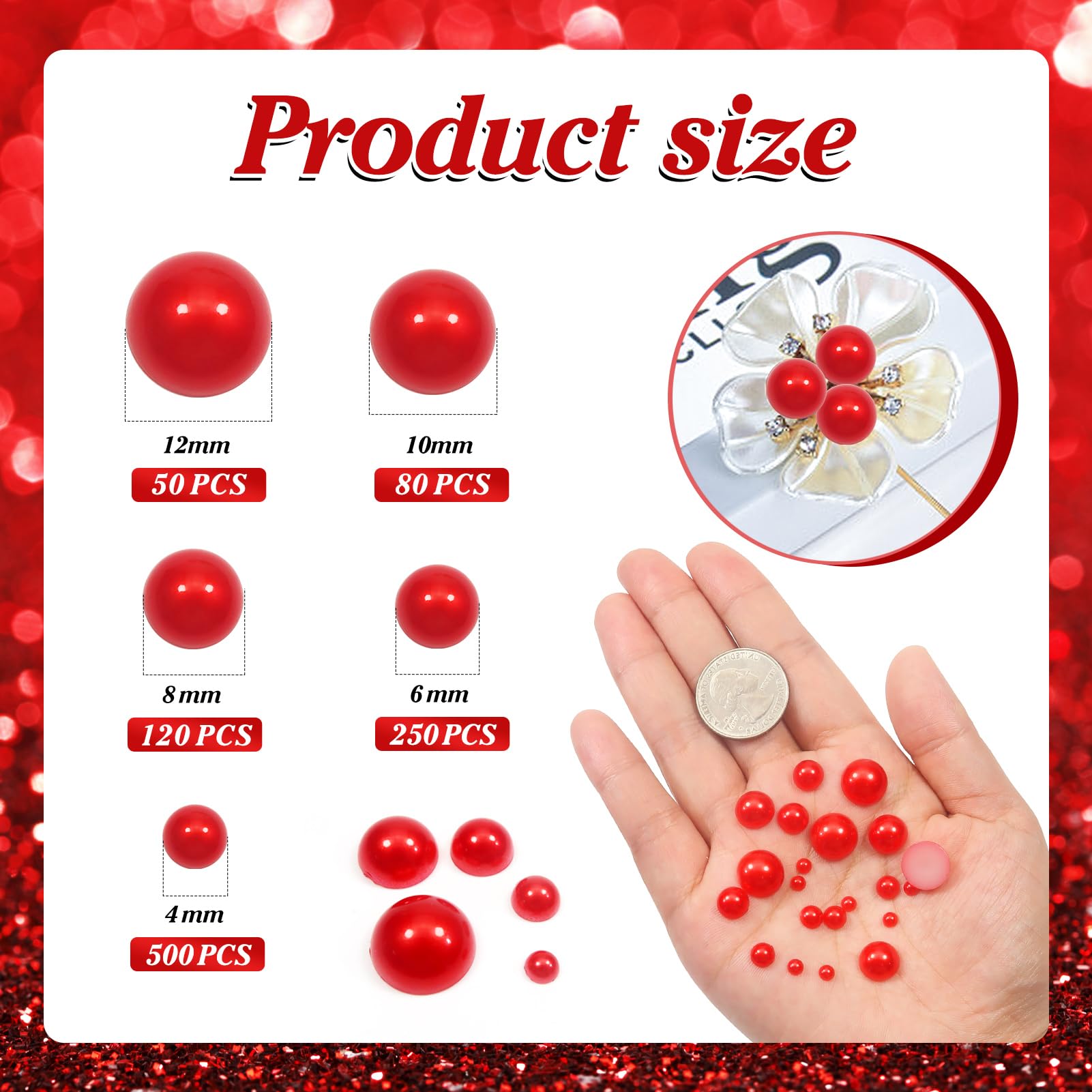 TOAOB 1000pcs Flat Back Pearls Round Half Flat Glossy Beads Mixed Sizes 4mm 6mm 8mm 10mm 12mm for Nail Art DIY Crafts Jewelry Decoration Wedding Dress Phone Case - Image 2