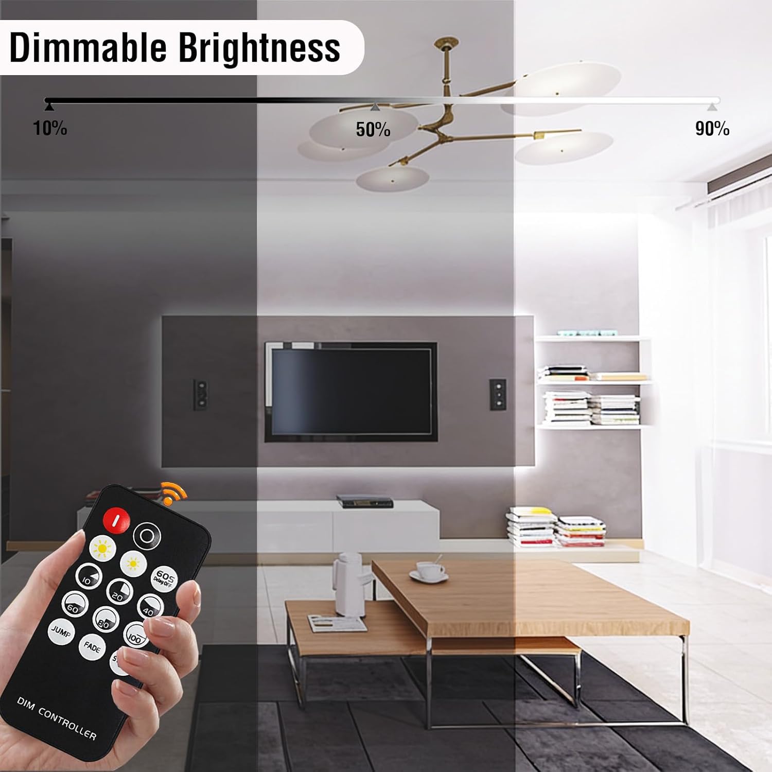 Dimmable White COB LED Strip Light Kit with RF Remote & UL-Certified 12v Power Supply,CRI93+Flexible Cuttable Bright Cob Light Strip for Under Cabinet,Bedroom,Office Decor DIY Projects