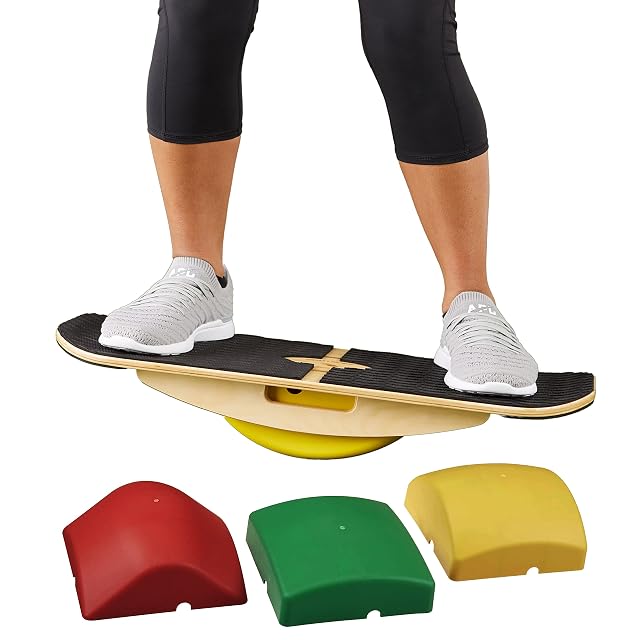 Blue Planet Balance Surfer Bamboo Balance Board for Office Standing Desks Surfing SUP Yoga Exercise Includes 3 Balance