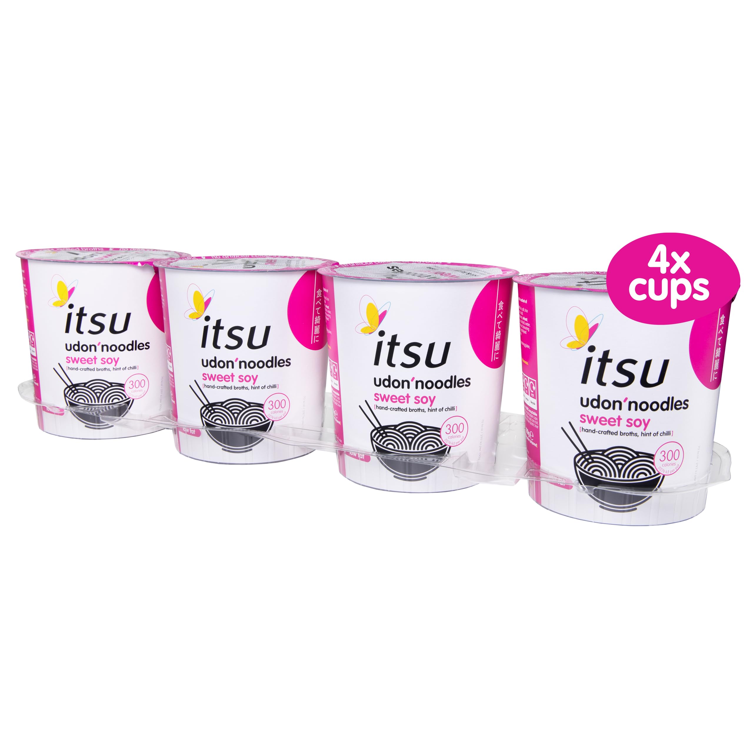 itsu Sweet Soy Flavour Udon Noodles | Instant Noodle Cups | Pack of 4 | Authentic Japanese Flavour |Quick-to-Make Snack