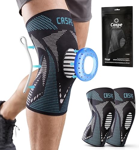 Caspe 1 paquete de rodillera de compresión para mujeres y hombres – Soporte de alivio del dolor con almohadillas de gel para rótula y