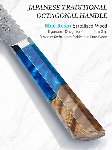 Miniatura 4 de HOSHANHO Cuchillo Santoku de Damasco de 7 pulgadas, cuchillo de chef de acero de Damasco de 67 capas, cuchillos de cocina profesionales ultra