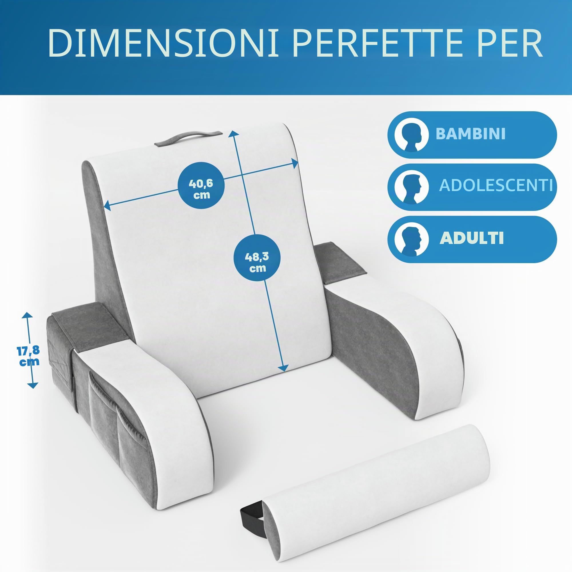 Kolbs - Cuscino da lettura, supporto completo per il comfort, in schiuma solida, cuscino per la schiena, per letto, seduti, TV, libri, videogiochi, per letto, schienale, letto, sedia con braccioli