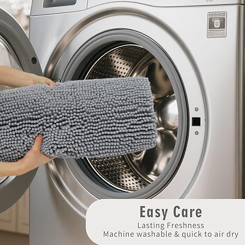 Miniatura 5 de Alfombras de baño de felpilla gruesa y suave, absorbente, antideslizante, lavable, de secado rápido, 24 x 17 pulgadas, color gris