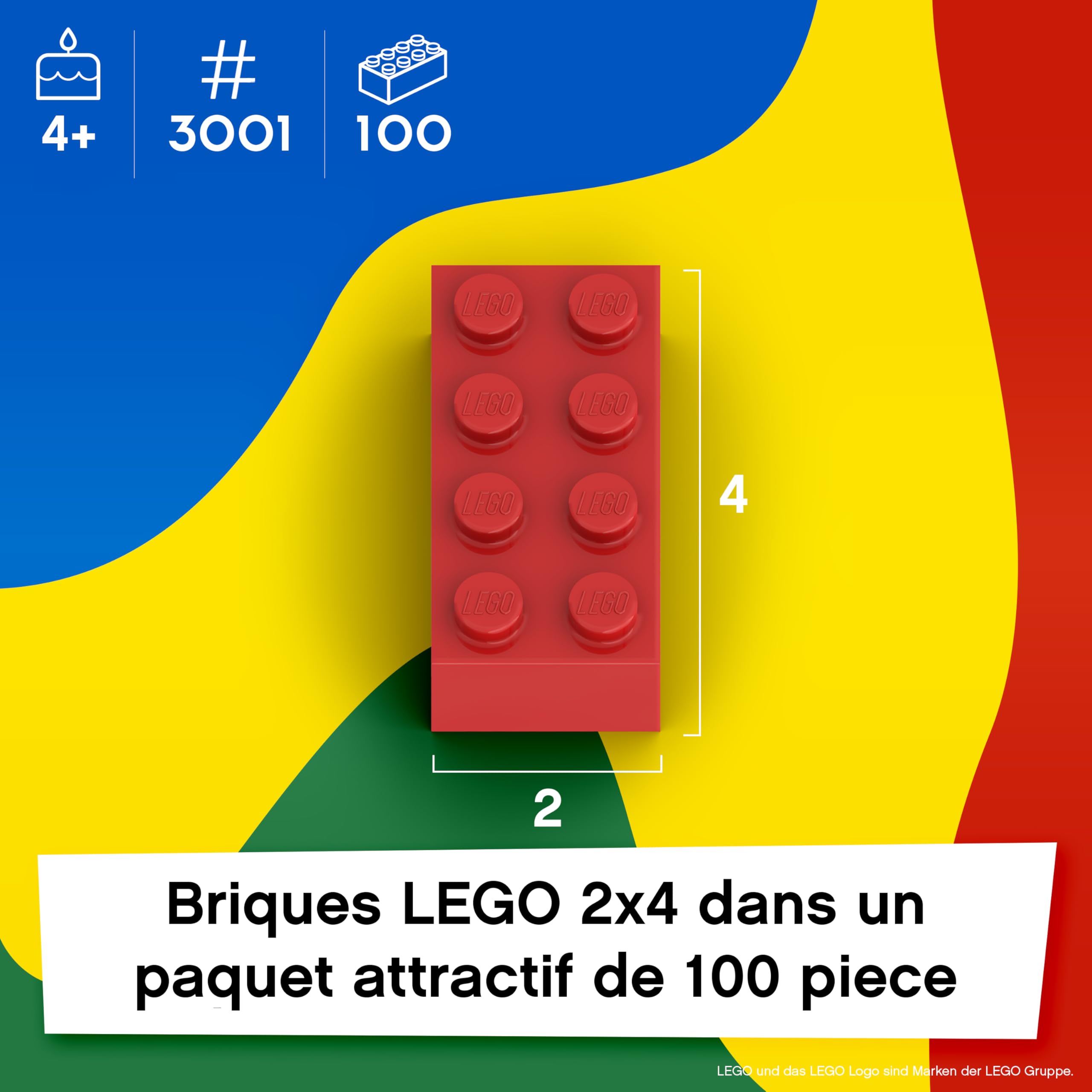 Lego Briques Vrac 2x4 Multicolore, 100 Pièces - Briques Lego Vrac Classic, Caisse Blocs Vrac à partir de 4 | Basic Bricks (3001)
