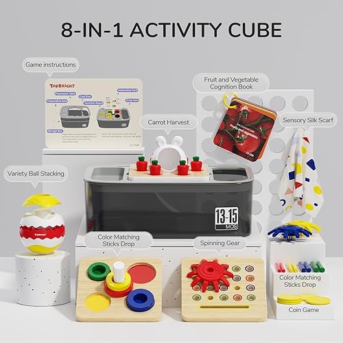 Miniatura 5 de TOP BRIGHT Juguete Montessori para niños pequeños de 1 año, juguete de cubo de actividades 8 en 1, regalo de primer cumpleaños, juguete sensorial,