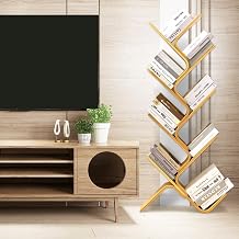 8-Tier Floor Bamboo Tree Bookshelf, Modern Standing Bookcase Office Book Storage Creative Curved Rack Organizer Shelves, Book Shelf Space Saver for Home Living Room Corner Bedroom