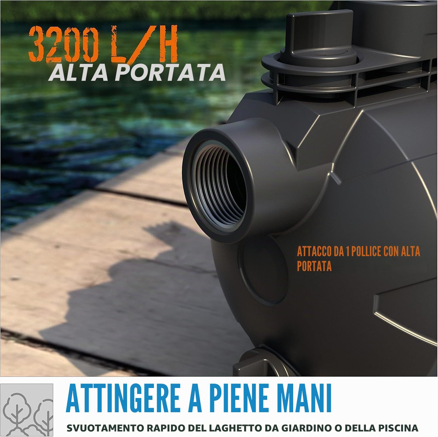 Güde Pompa da giardino GP 6035 (600 W, portata massima 3200 l/h, altezza di aspirazione fino a 7 m, filettatura di collegamento 1" IG, pompa a getto per irrigazione giardino)