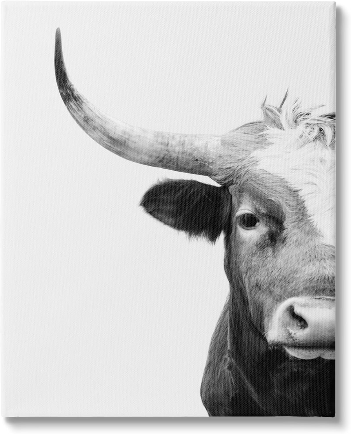 Stupell Industries Grey Longhorn Portrait Canvas Wall Art Design by Sisi and Seb