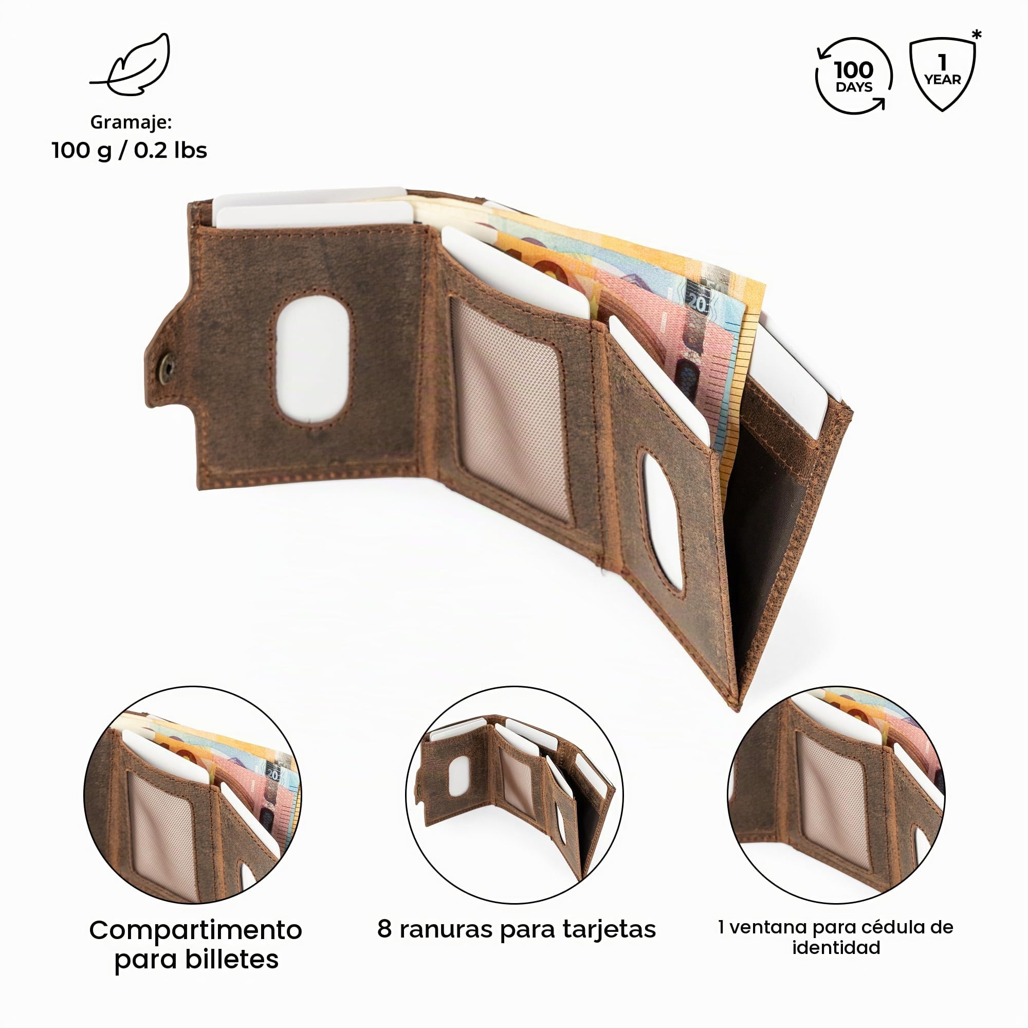 Berliner Bags Hamburg Cartera Mini de Cuero para Hombre con Monedero, RFID | Marrón Billetera De Piel De Búfalo Slim 8 Tarjetas Ventana Dni Ficha Carrito Protección Nfc Estilo Vintage Único Y Elegante
