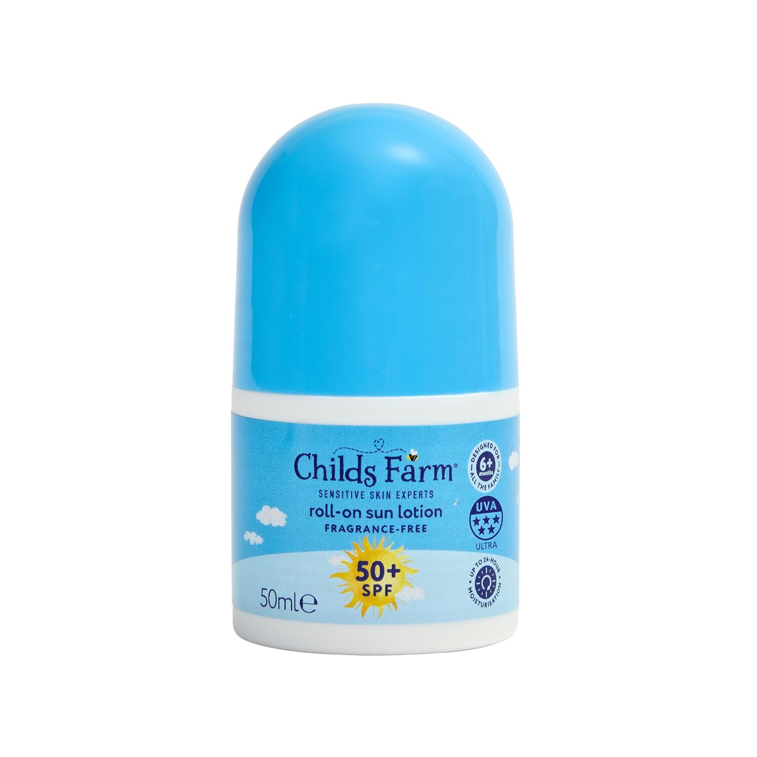 Childs Farm SPF 50+ Sunscreen Roll-On for Sensitive Skin - Fragrance-Free, Water Resistant, UVA UVB Protection, Vegan Cruelty-Free, 6 Months Upwards