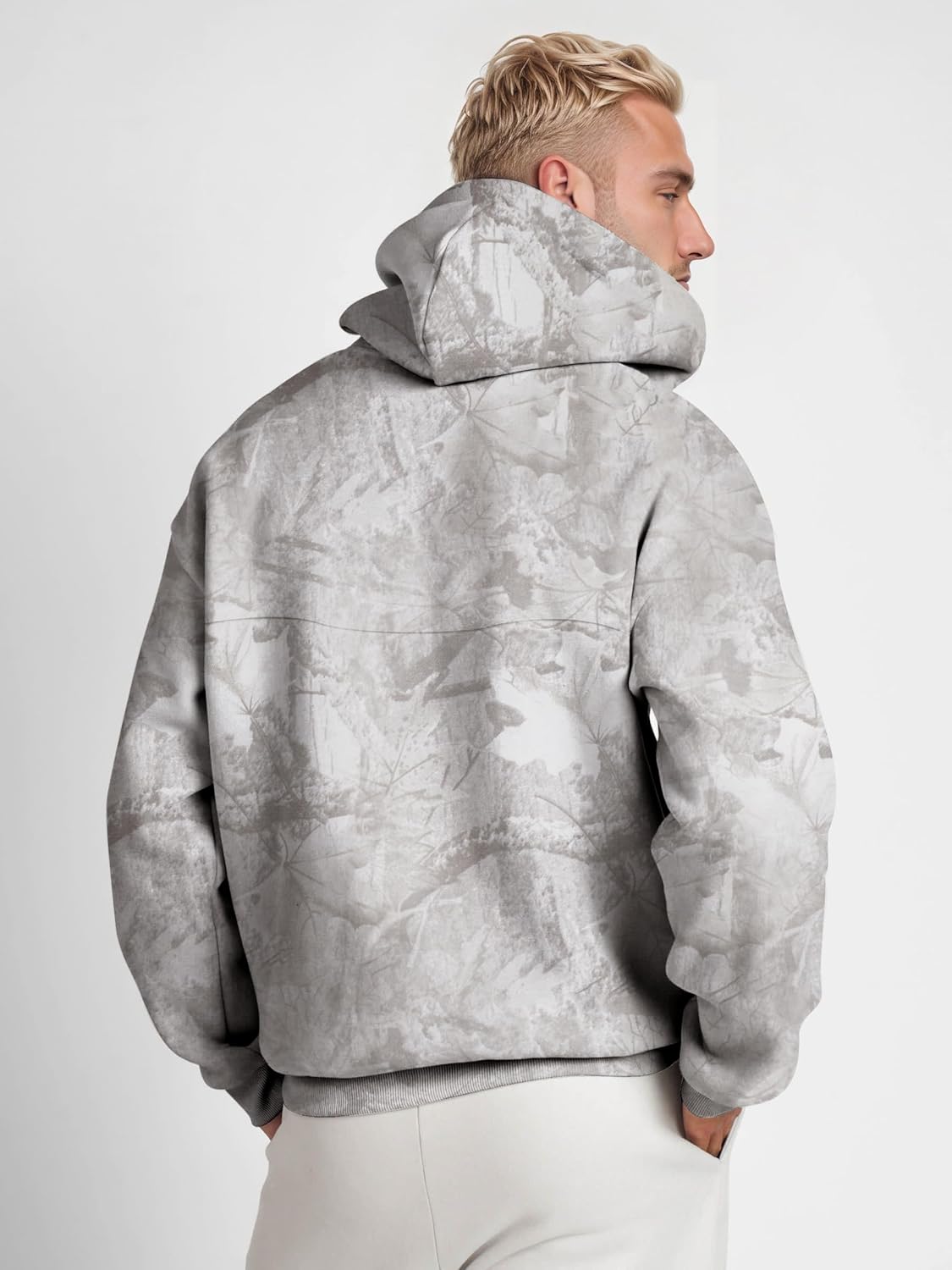 Eutten Mens Camo Hoodies Maple Leaf Print Oversized Hooded Sweatshirt Fleece Pullover Sweatshirts Long Sleeve with Pocket