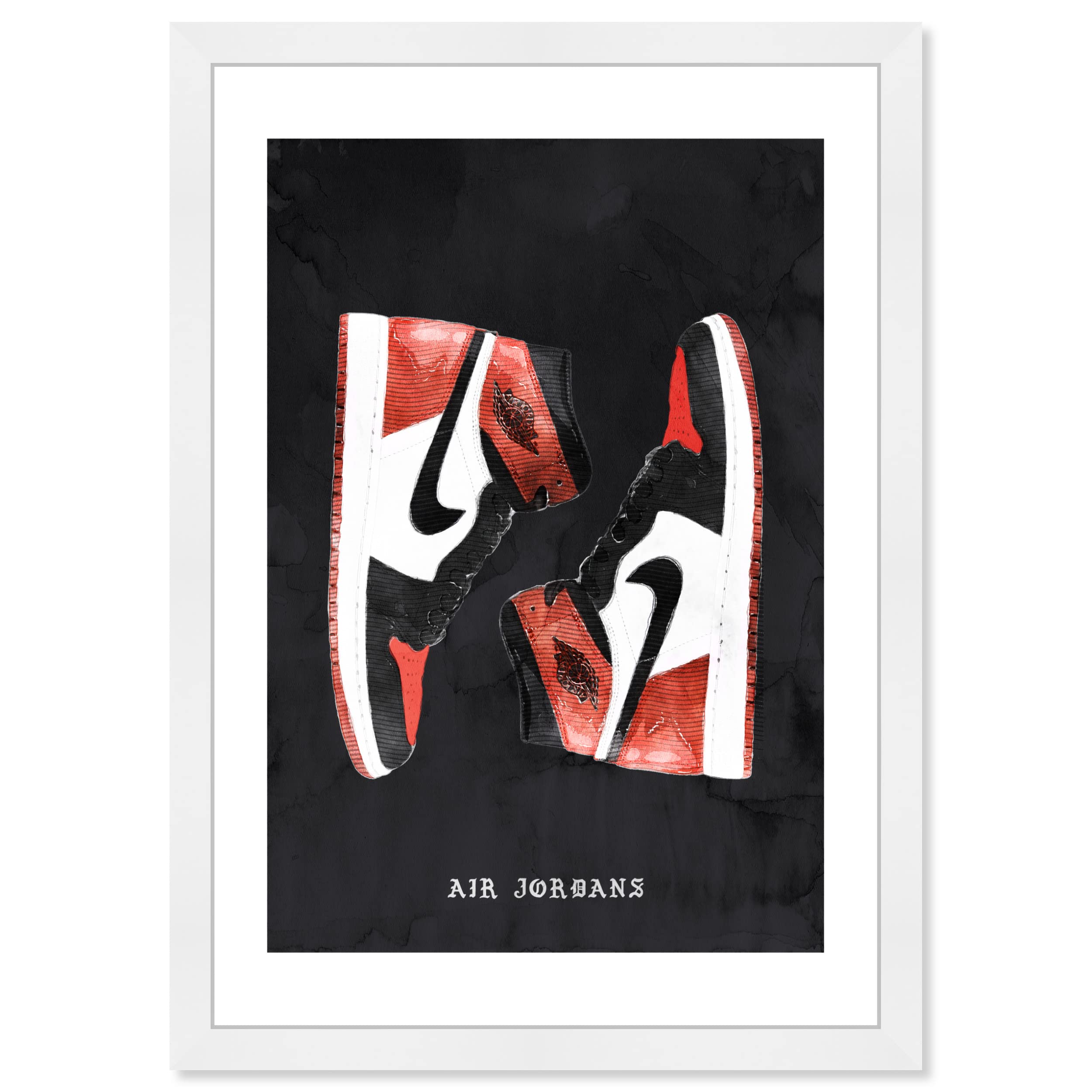 View 1 of Wynwood Studio Fashion and Glam Modern White Frame Paper - Classic Sneakers V, Wall Art for Living Room, Bedroom, and Bathroom, 13 in x 19 in, Black and Red Home Decor