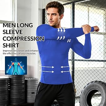 Men’s Compression Shirt Long Sleeve Shirts Sport Running Tops Sweat Wicking Quickly Dry Base Layer Top for Fitness Running Cycling Gym Basketball