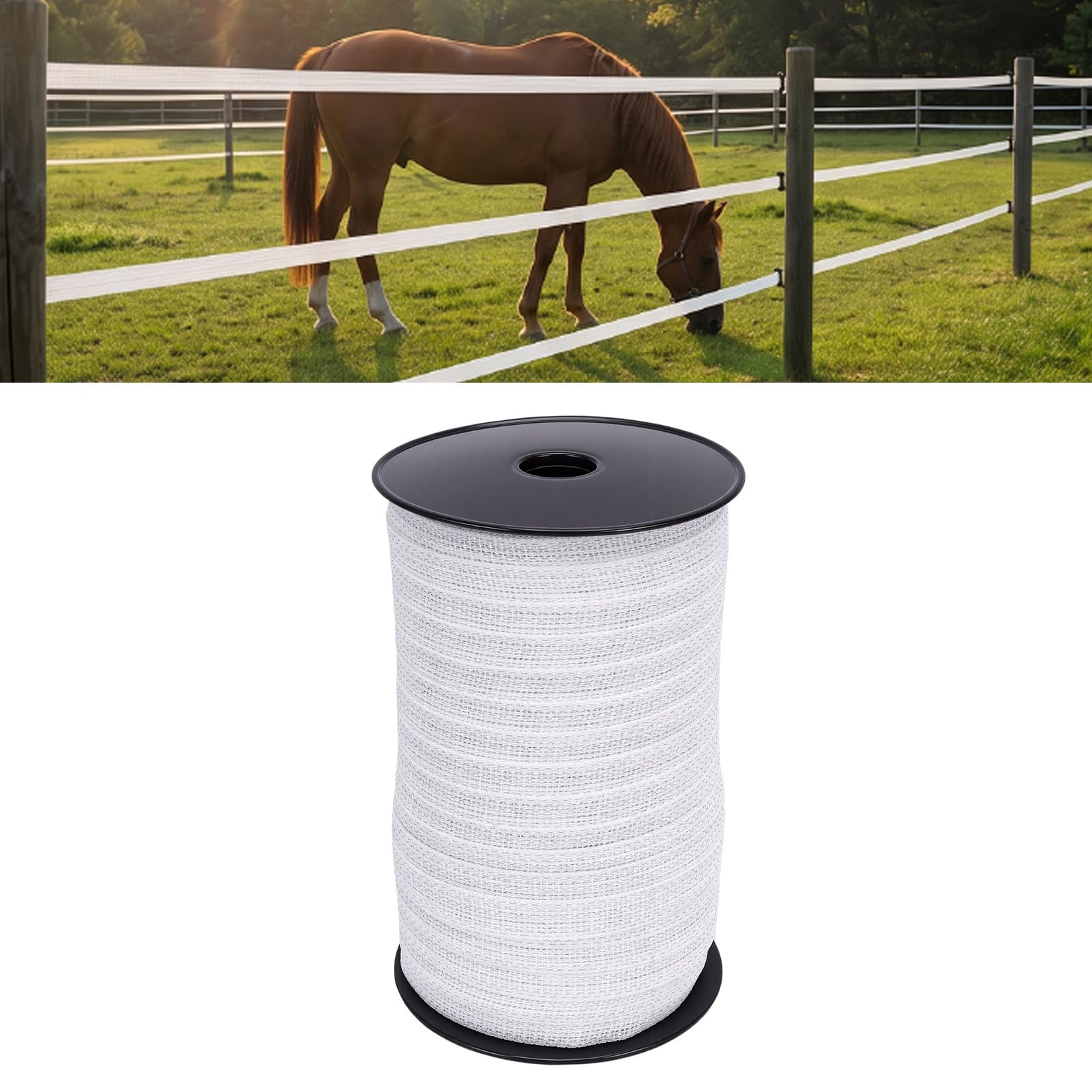 Bewinner Cinta de Cerca Eléctrica de 200m, Alambre de Acero Inoxidable de Alta Conductividad, Cinta para Cercado de Caballos para Rancho, Granja, Barrera Ganadera Portátil