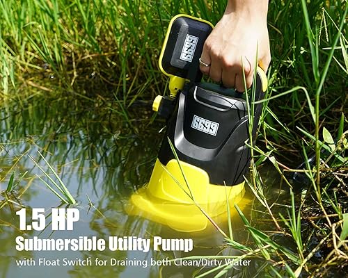 Miniatura 2 de Bomba de agua sumergible de 1.5 HP Bomba de agua sumergible 4500 GPH de alto flujo para eliminar agua limpia/sucia para piscina, estanque, bañera de