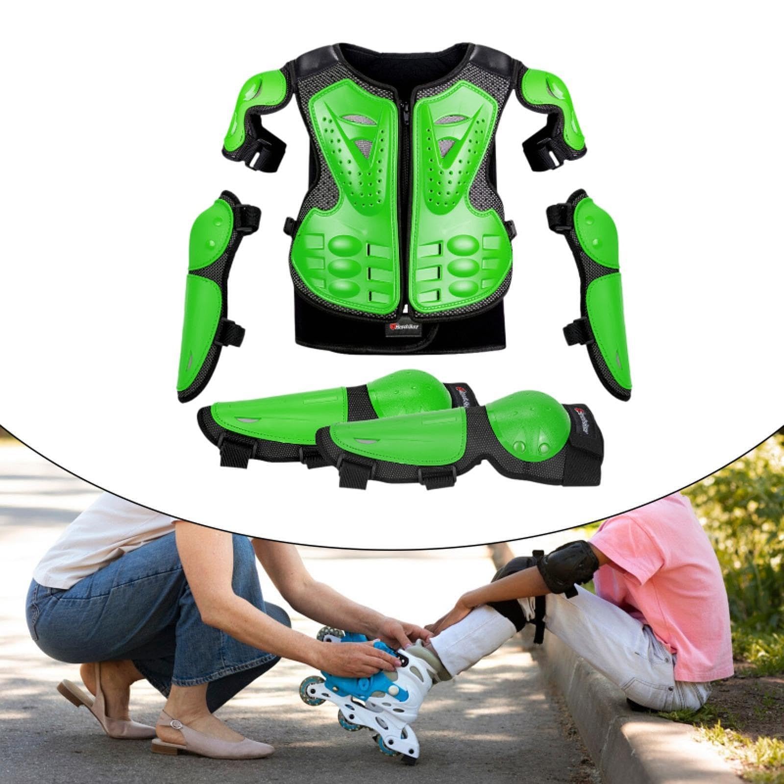 Traje de protección de motocicleta para niños con coderas, rodilleras, equipo de de cross, conjunto de protección de conducción para deportes al, Verde