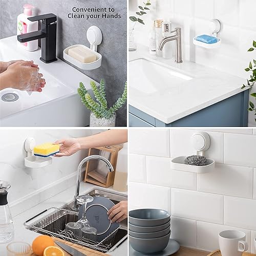 Miniatura 8 de LEVERLOC Jabonera para ducha, ventosa, para montar en la pared, sin perforación, autodrenante, extraíble, impermeable, fuerte, barra de succión al