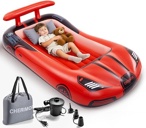 Cama inflable de viaje para niños pequeños con parachoques de seguridad y bomba de inflado automático de 2 minutos, colchón de aire portátil para